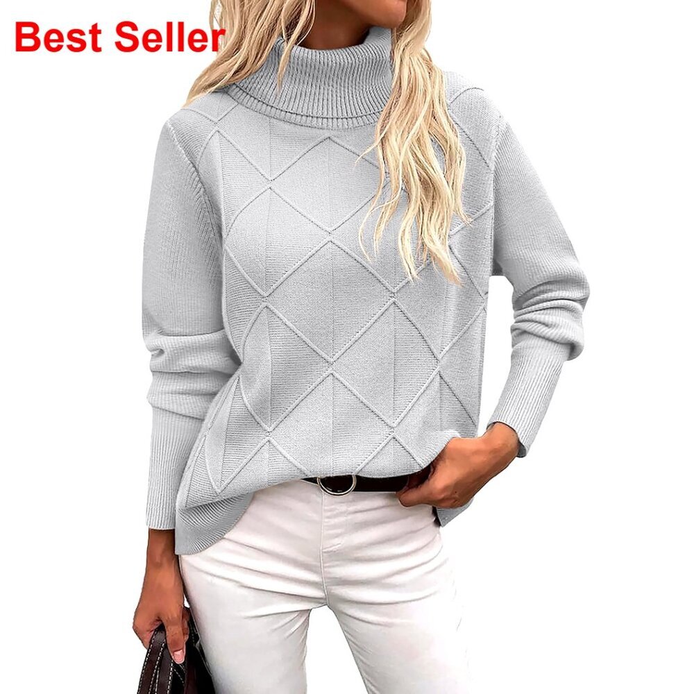 Chunky Knit Turtleneck Sweater Long Sleeve Pullover Fall Winter Tops